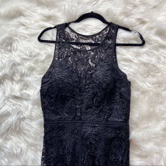 Maniju Black Lace Evening Gown Deep V Neck Dress - Picture 5 of 7